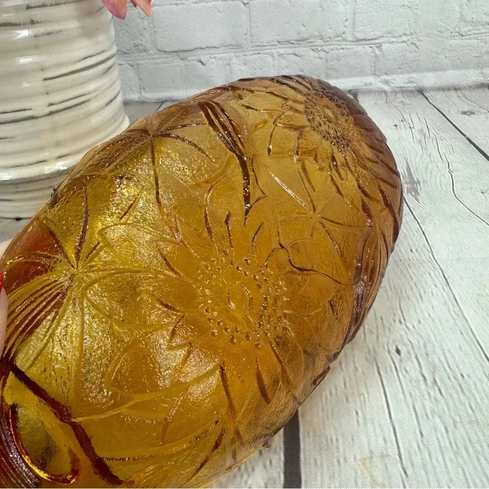 vintage indiana glass lily pons amber relish Dish cottagecore